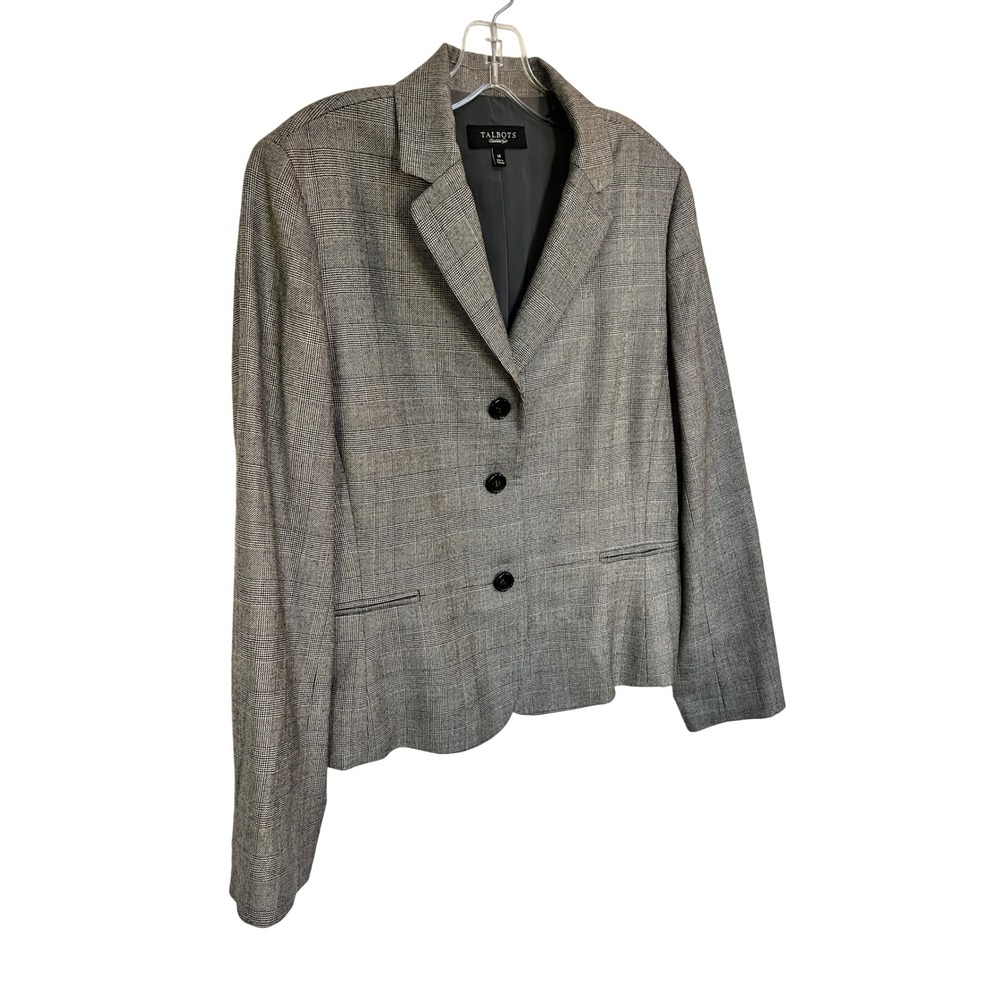 Talbots Womens Grey Glen Plaid 100% Wool 3-Button Classic Blazer Jacket Size 14 - Picture 2 of 5